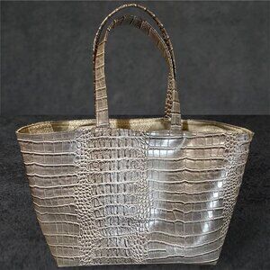 Gray Reversible Crocodile print tote bag with Gray satin lining. Handmade. 2-n-1